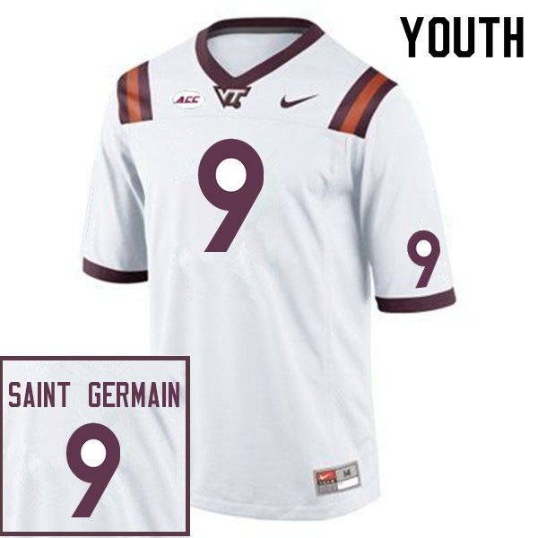 Youth #9 Harrison Saint Germain Virginia Tech Hokies College Football Jerseys Sale-White - Click Image to Close
